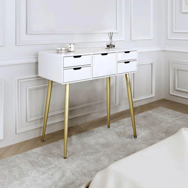 Image of CARME HOME Gabriella Dressing Table-White/Gold White