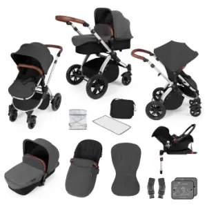 Image of ickle bubba Stomp V3 Silver All-in-One Travel System With ISOFIX Base - Graphite Grey / Tan