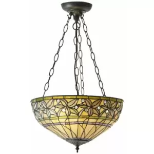 Image of Tiffany Glass Hanging Ceiling Pendant Light Large Bronze Feature Shade i00070