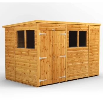 Image of 10x6 Power Pent Double Door Garden Shed - Brown