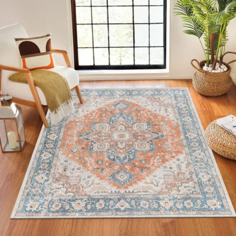 Image of Livabliss Machine Washable Oriental Boho Burnt Orange River Area Rug 200 X 275cm - Easy Care, Non Shedding, Ideal For Living Room & Bedroom