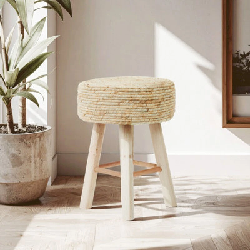 Image of Orsina Stylish Natural Corn Rope Stool, Durable Kitchen Stool For Bedroom, Versatile Design Stool For Guests