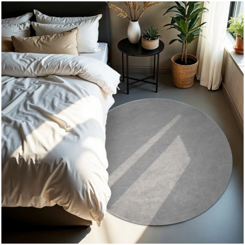 Image of Tectake Rug Zonelle - Short Pile And Ultra-Soft, Rectangular Or Round 120 Cm - Grey