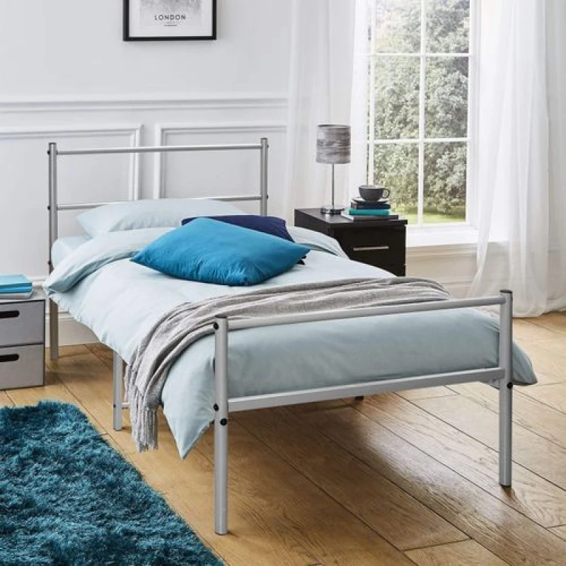 Image of House of Home Extra Strong Single Metal Bed Frame In Silver