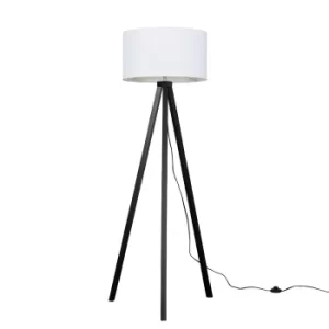 Image of Barbro Dark Wood Tripod Floor Lamp with XL White Reni Shade