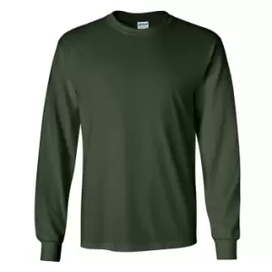 Image of Gildan Mens Plain Crew Neck Ultra Cotton Long Sleeve T-Shirt (S) (Forest Green)