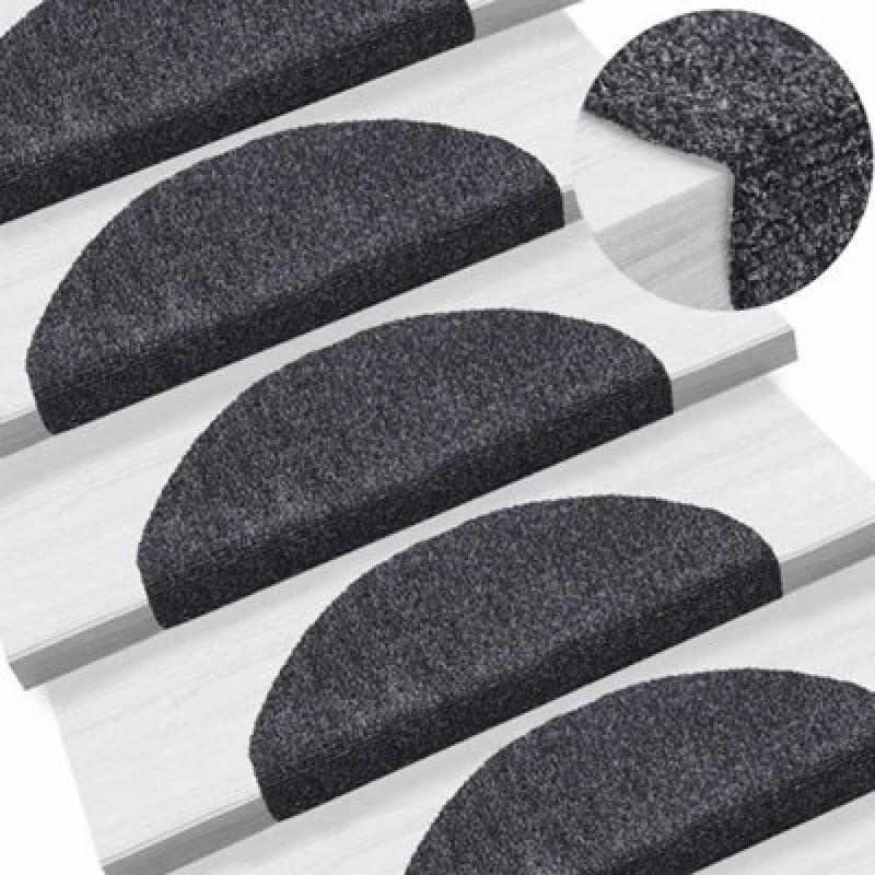 Image of vidaXL 15x Self-adhesive Stair Mats Needle Punch 65x21x4cm Dark Grey Rugs