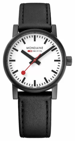 Image of Mondaine MSE.30111.LB Evo2 30mm Black Leather Black IP Watch
