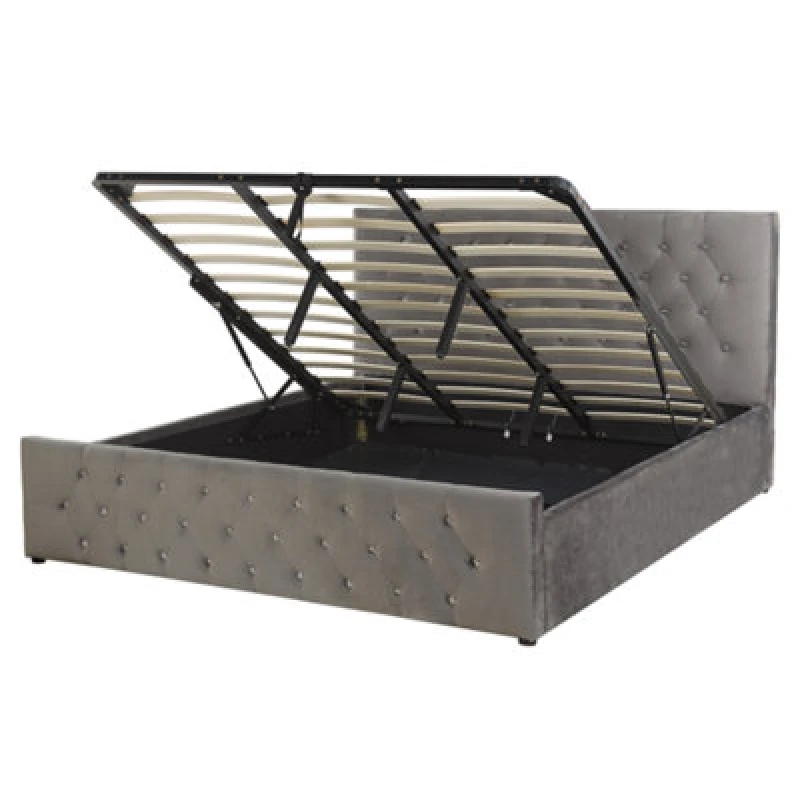Image of Beliani Ottoman Bed Velvet Amiens 180 X 200 Cm (Eu Super King) Grey