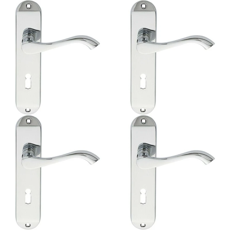 Image of Loops 4x PAIR Curved Handle on Chamfered Lock Backplate 180 x 40mm Polished Chrome Multi