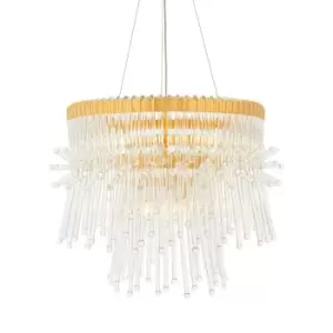 Image of Gold Plated Ceiling Chandelier - Glass Detailing - 9 Bulb Pendant Light Fitting