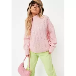 Image of Missguided Cable Knit Pocket Jumper Co Ord - Pink