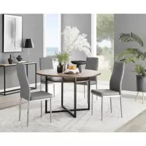 Image of Furniturebox Adley Brown Wood 120cm Storage Dining Table & 4 Grey Milan Chrome Leg Faux Leather Chairs