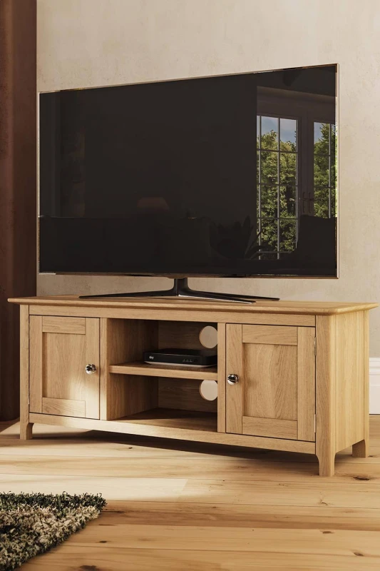 Image of FWStyle Large 2 Door Natural Oak TV Unit in Brown Brown Unisex