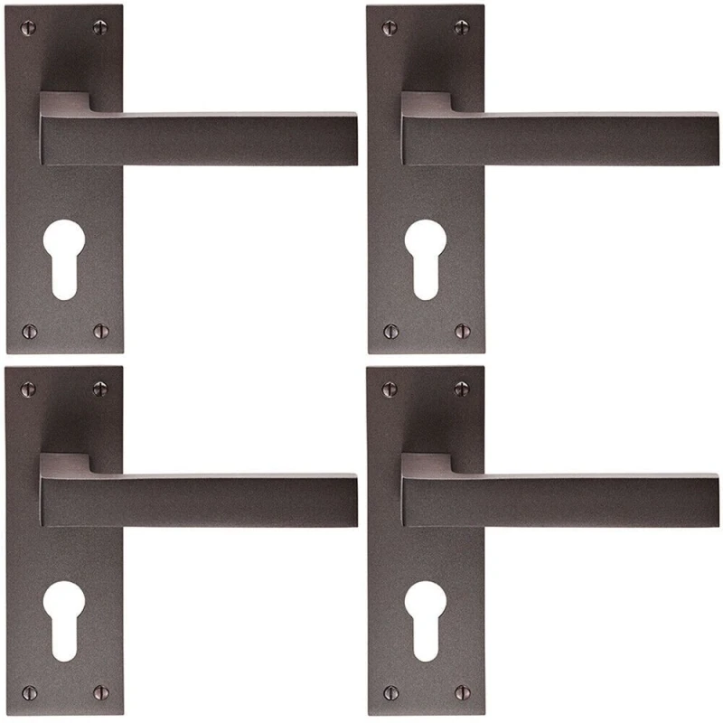 Image of Loops 4x PAIR Straight Square Handle on Euro Lock Backplate 150 x 50mm Matt Bronze Multi