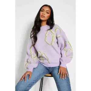 Image of I Saw It First Flower Jacquard Fluffy Oversized Jumper - Purple