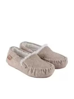 Image of TOTES Totes Isotoner Ladies Fur Line Felt Moccasin, Beige, Size 7, Women