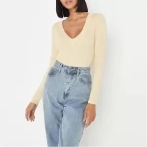 Image of Missguided Rib Knitted V Neck Body - Yellow