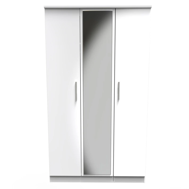 Image of Harrow Triple Mirror Wardrobe In White Gloss (Ready Assembled)