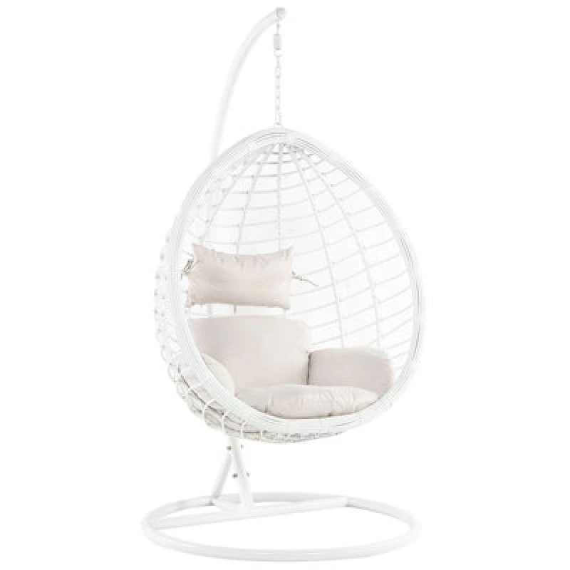 Image of Beliani Hanging Chair With Stand Fano Pe Rattan White