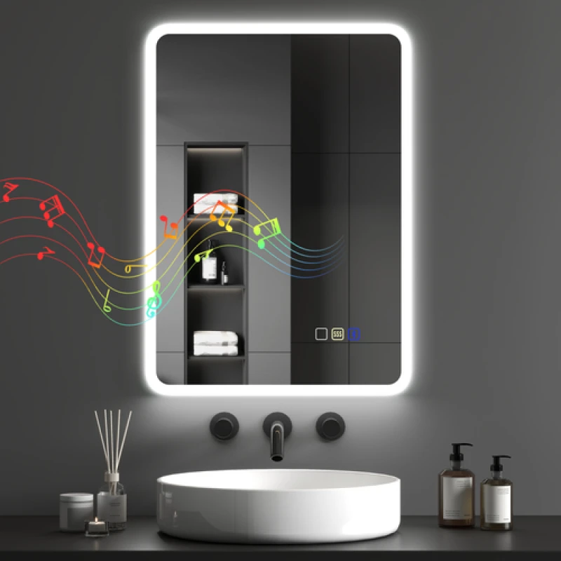 Image of HOMCOM 500 x 700 mm Bluetooth Bathroom Mirror with LED Lights Wall Mounted, Silver 834-851V00SR