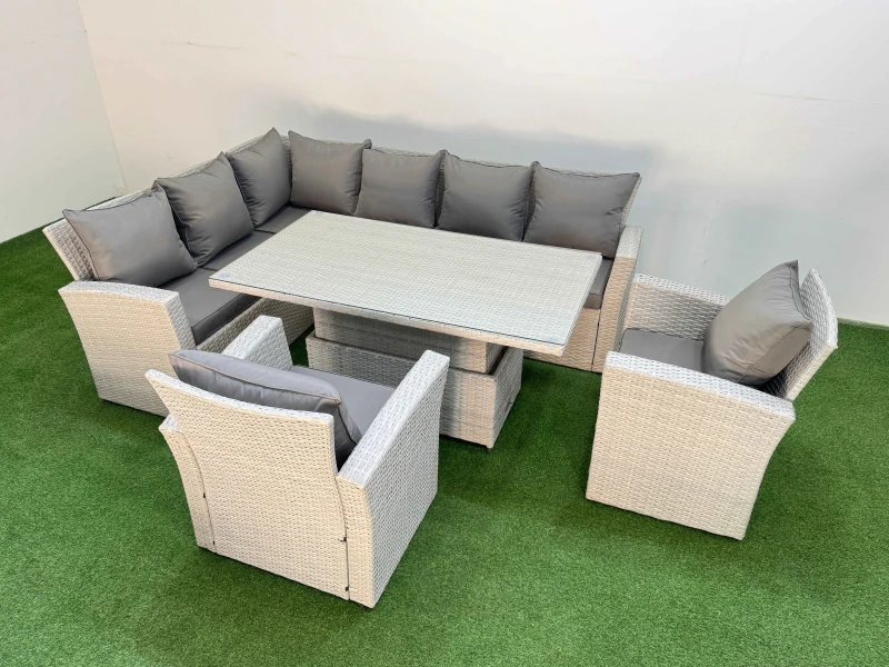 Image of Fimous 8 Seat Garden Furniture Corner Sofa with 2 Armchairs Light Grey Light Grey Unisex