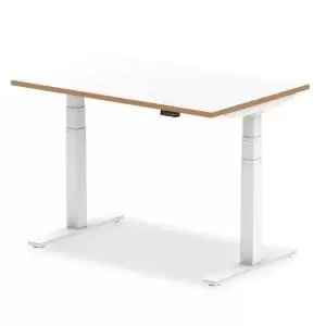 Image of Oslo 1200mm Height Adjustable Desk White Top Natural Wood Edge White