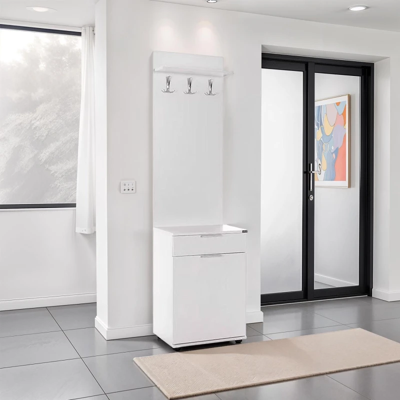 Image of FWStyle FWStyle 1 Drawer 1 Door Hallway Storage Unit Coat Rack in White White One Size Unisex 5056413130907