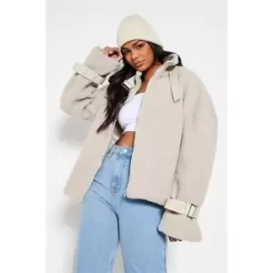 Image of I Saw It First Oversized Borg Sleeve Detail Coat - Brown