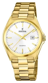 Image of Festina F20555/2 Mens White Dial Gold PVD Plated Watch