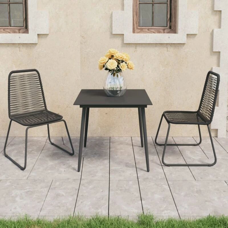 Image of VIDAXL 3 Piece Garden Dining Set pvc Rattan Black Vidaxl 8720286228784