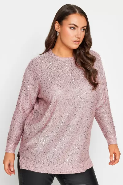 Image of Yours Christmas Sequin Jumper Pink