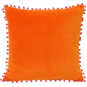 Image of Riva Home Velvet Pompom Cushion Cover (45x45cm) (Orange/Fuchsia)