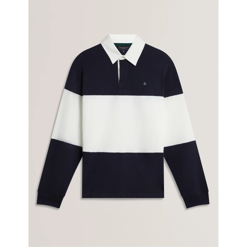 Image of Ted Baker Mens Long Sleeve Rugby Polo Shirt Navy male S (2)