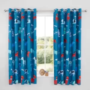 Image of Catherine Lansfield Woofing Dogs Blue Eyelet Curtains Blue