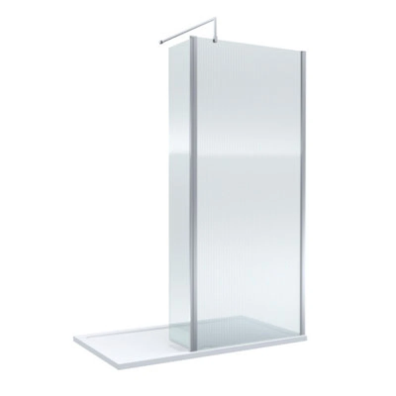Image of Balterley 8mm Fluted Glass Wetroom Screen, Return Chrome and Tray 1400 x 800mm Silver