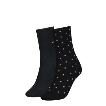 Image of Tommy Bodywear Hilfiger Dot Crew Socks 2 Pack Ladies - Black