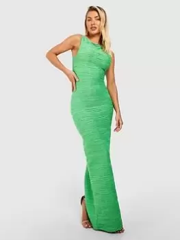 Image of Boohoo Textured Wave Rib Maxi Dress - Green, Size 16, Women