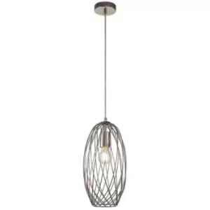 Image of Curved Caged Cylinder Ceiling Pendant, 1 x E27, Polished Nickel - Luminosa Lighting