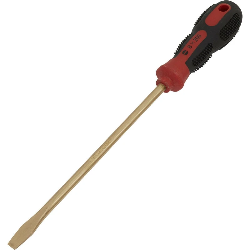 Image of Loops 8 x 200mm Slotted Screwdriver - Non-Sparking - Soft Grip Handle - Die Forged Multi