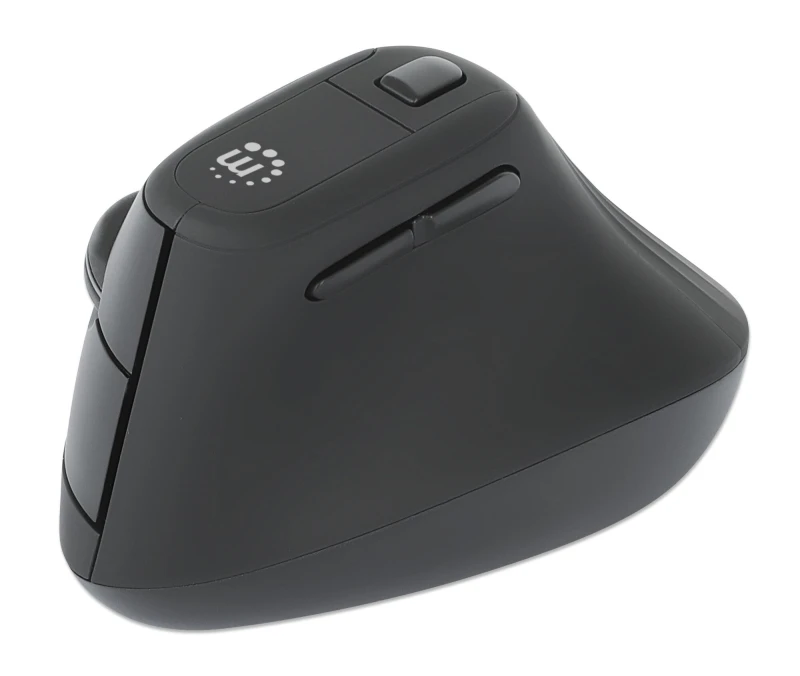 Image of Manhattan Manhattan Ergonomic Vertical Wireless Mouse (Right Handed), Black, Adjustable 800/1200/1600dpi, 2.4Ghz (effective range up to 10m), Six Butt
