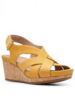 Image of Clarks Un Capri Step Leather Wedge Sandal - Yellow
