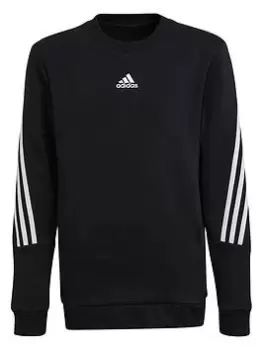 Image of adidas Future Icons Junior Boys 3 Stripe Crew Sweatshirt - Black, Size 7-8 Years