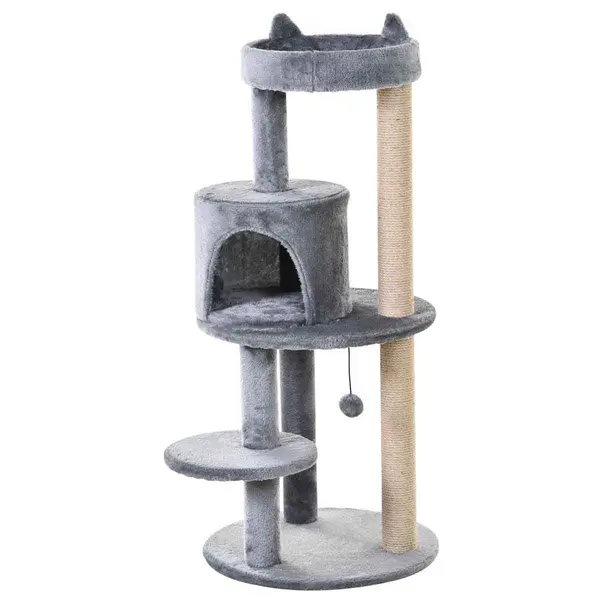 Image of PawHut 3-Tier Deluxe Cat Activity Tree w/ Scratching Posts and Perch - Grey
