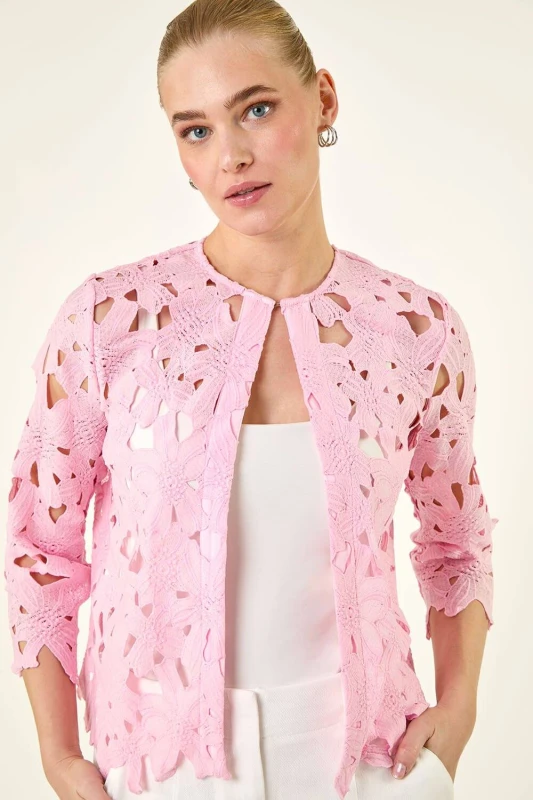 Image of Roman Womens Crochet Lace Jacket in Light Pink Size: 18 Light Pink Female 18