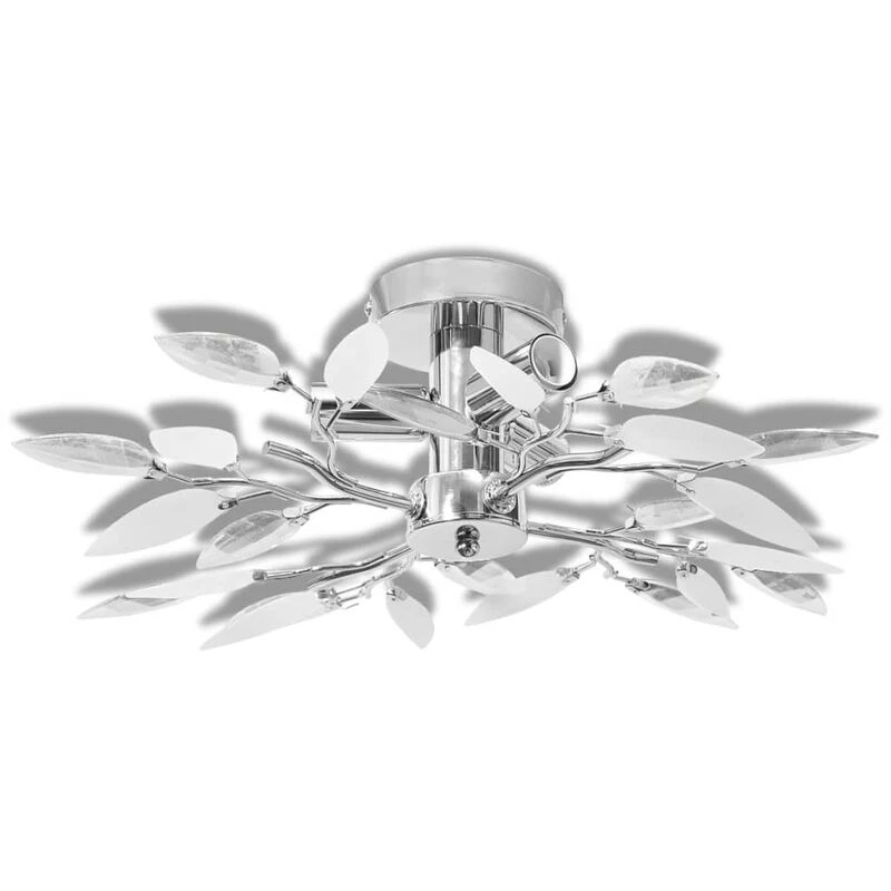 Image of vidaXL Ceiling Lamp White & Transparent Acrylic Crystal Leaf Arms 3 E14 Bulbs