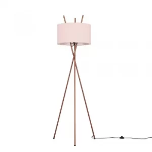 Image of Crawford Copper Tripod Floor Lamp with XL Dusty Pink Reni Shade
