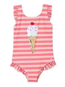 Image of Joules Girls Splash Ice Cream Swimming Costume - Pink, Size Age: 8 Years, Women