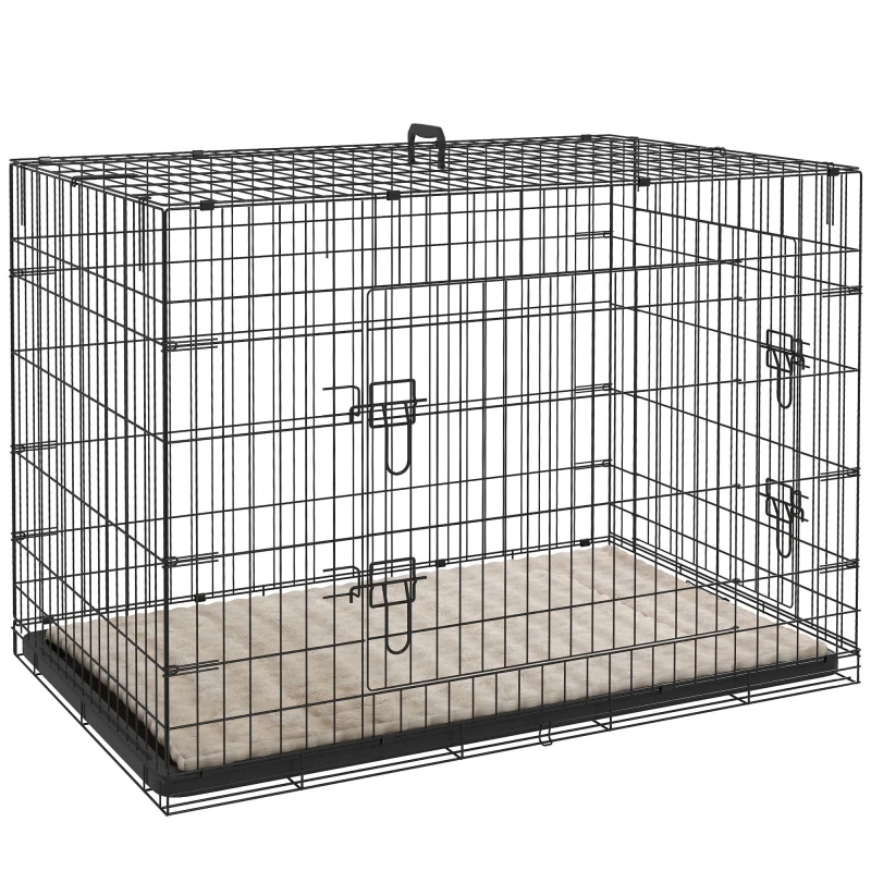 Image of PawHut Dog Crate with 2 Doors, Tray, Soft Cushion, for Extra and Large Dogs Black