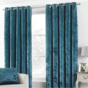 Image of Paoletti Verona Crushed Velvet Ringtop Eyelet Curtains (Pair) Polyester Teal (117X137Cm)